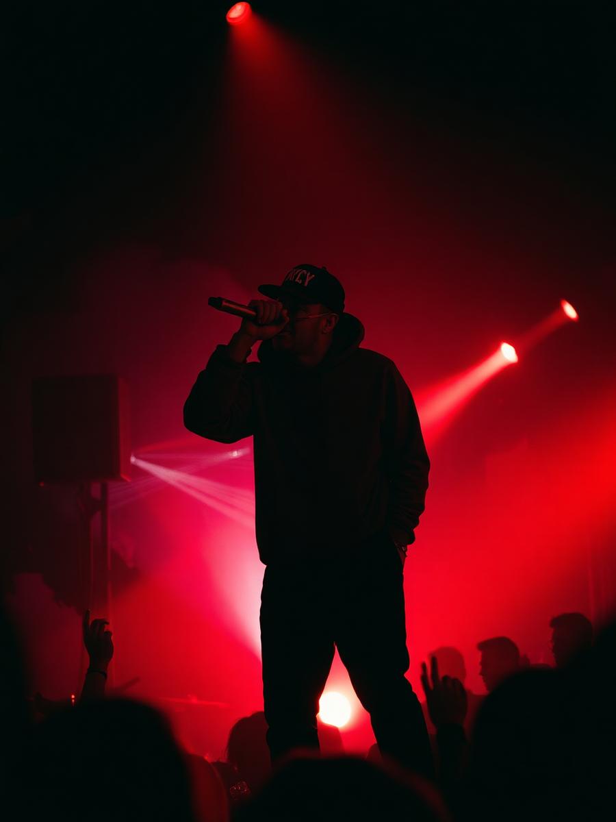 Performer on stage with microphone at B Rabbit Houston